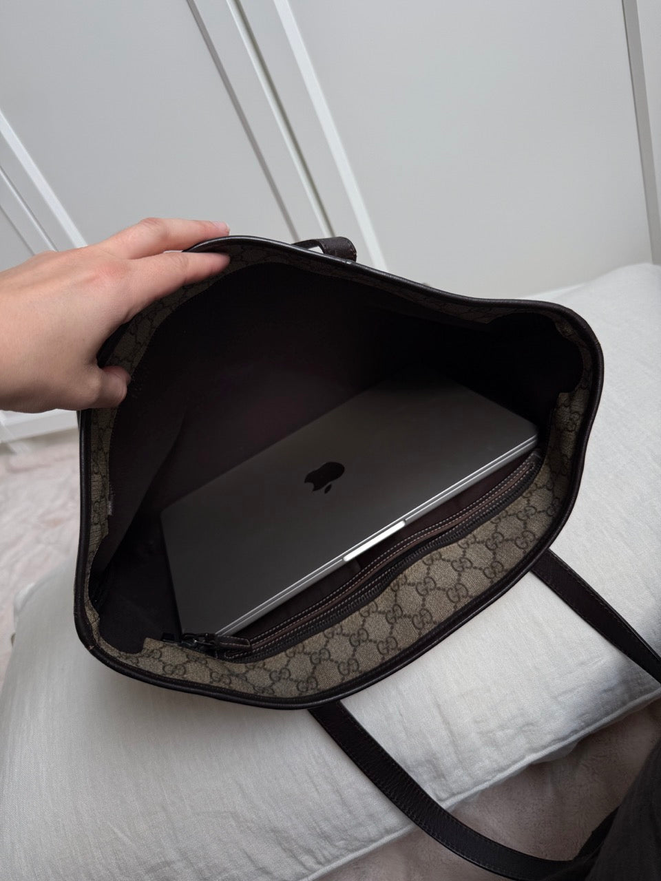 Gucci Monogram Tote Dark Brown